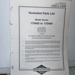 Briggs & Stratton Engine Models 170400 to 170499 Illustrated Parts Catalog List - Picture 1 of 2