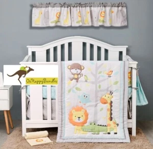 New Baby Boys 6 Pieces Jungle Animal Nursery Bedding Crib Cot Sets - Picture 1 of 12