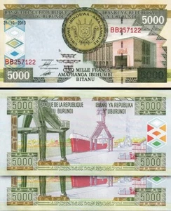 Burundi 5000 Francs 31-10- 2013, UNC, 2 Pcs PAIR, Consecutive, P-48c - Picture 1 of 4