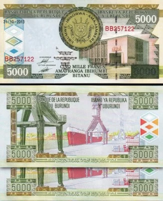 Burundi 5000 Francs 31-10- 2013, UNC, 2 Pcs PAIR, Consecutive, P-48c - Image 1 of 4