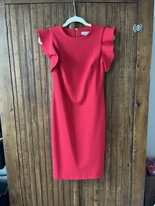 Calvin Klein Dress 2 Red Scuba Flutter Sleeve Stretch Career Church - Picture 1 of 7