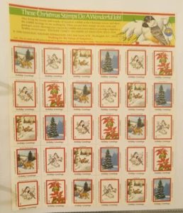 Vintage 1986 National Wildlife Foundation Xmas Wildlife Stamps. Full Sheet! MNH - Picture 1 of 1