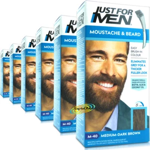 6x Just For Men M40 Medium Dark Brown Moustache & Beard Facial Hair Colour Dye - Picture 1 of 1