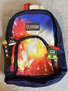 New NWT Jansport Trans Overt Sunshine Palms Backpack Blue Laptop Sleeve - Picture 1 of 12