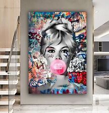 Brigette Bardot Bubble Gum Graffiti DEEP FRAMED CANVAS WALL ART  OR POSTER PRINT