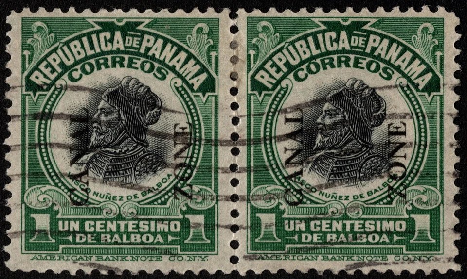 Canal Zone - 1915 - 1 Cent Green & Black Mount Hope Overprinted Issue # 46 Pair - Image 1 of 1