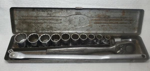 VINTAGE CRAFTSMAN =V= TOOLS 1/2 DRIVE 13 PC SOCKET SET IN CASE USA - Picture 1 of 12