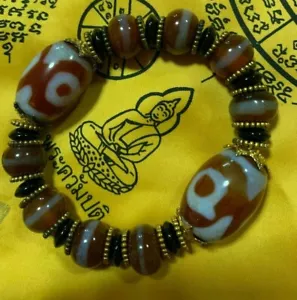 DZI nine eye tibetan bead antique genuine THAI AMULET bracelet MONEY TALISMAN - Picture 1 of 11