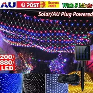 Solar LED Fairy String Net Lights Curtain Mesh Xmas Party Garden Outdoor AU - Picture 1 of 21