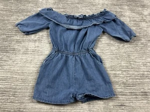 Love by Chelsea Romper Womens Small Blue Medium Wash Off Shoulder - Picture 1 of 10
