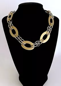 Premier Designs Chunky Gold Tone & Silver Oval Hoop Link Chain Adjustable 17-20" - Picture 1 of 10