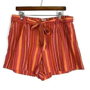 Pantalones Cortos LOFT Para Mujer Naranja Rayas Mezcla de Lino Cintura Alta Grandes Corbata Cinturón Bolsillos - Imagen 1 de 7