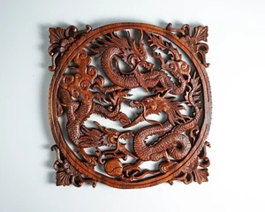 Chinesischer Drache Wanddekor, Drachenwandkunst, Holzschnitzerei, Chinesisch, Glücksgeschenke - Bild 1 von 10