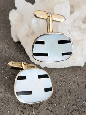  Vintage Retro Manschettenknöpfe Messing Gold Permutt Streifen 50er 60er antik - Bild 1 von 4