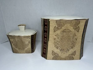 CROSCILL TOWNHOUSE Keramik Bad Accessoire Set Taschentuchbox Deckel & Deckeldose - Bild 1 von 9