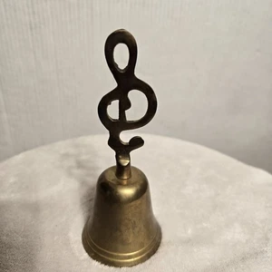Vintage Brass Small Hand Bell with Treble Clef Handle - PenCo Industries Rooster - Picture 1 of 7