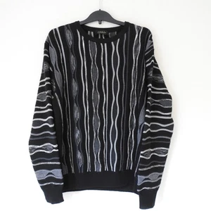 Montechiaro Mens Wool Blend Knit Sweater Black White Size 44 UK Made In Italy - Picture 1 of 18