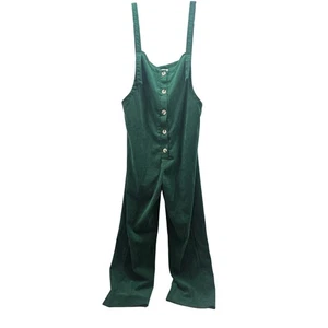 Little Lies Green Corduroy Button Front Wide Leg Jumpsuit Overalls M - Picture 1 of 8