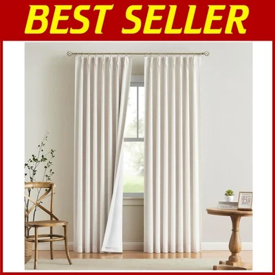 Natural Linen Blackout Curtains - 90" Room Darkening Drapes - Image 1 of 4