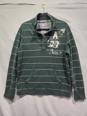 Polo grande American Eagle AE Outfitters manga larga estilo rugby rayas verdes Foto 1 de 4