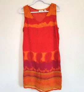 Amanda Stewart Orange Dress Tropical Boho Hippie Floral Size L - Picture 1 of 4