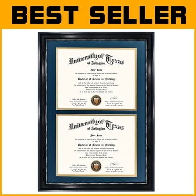 8.5x11 Certificate Display Frame, Navy & Gold Mat, Acrylic - Image 1 of 4