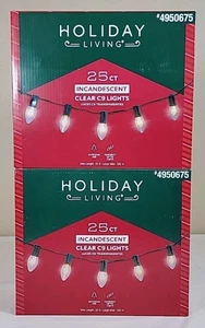 2 PK Holiday Living 25Ct Clear Incandescent C9 Lights 25 Ft Length New Christmas - Picture 1 of 5