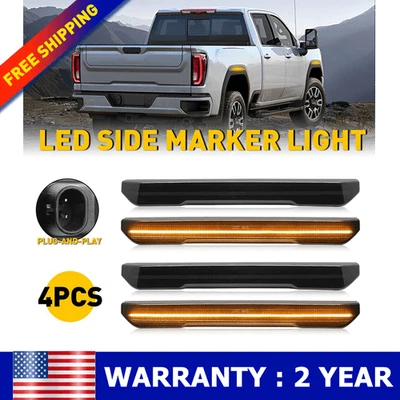 For GMC Sierra 2500 3500HD 2020-2023 LED Front Rear Side Marker Lights Smoked 4X - Image 1 of 4