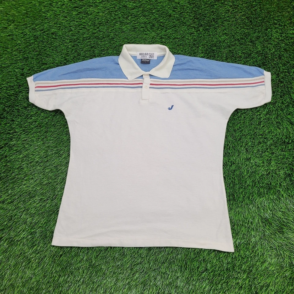 Vintage 80s Jantzen Colorblock Polo Shirt Womens Large 21x27 White - Image 1 of 4