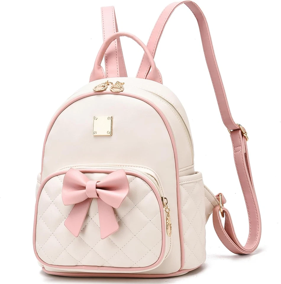 Mini Backpack for Girls Cute Bow Backpack Leather Small Backpack Purse for Women - Image 1 of 4