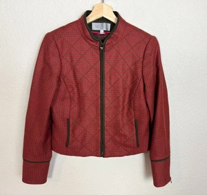 Worth Damen Blazer Jacke Gr. 4 Wolle Hahnentritt gesteppt rot Karriere Full Zip - Bild 1 von 12