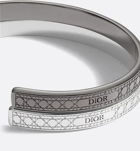 DIOR CANNAGE BANGLE BRACELET SET SILVER + RUTHENIUM FINISH BRASS SMALL NEW - Picture 1 of 10