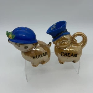 Vintage Dog Lusterware Sugar & Creamer Jug Set Japan Kitsch Pug MCM - Picture 1 of 20