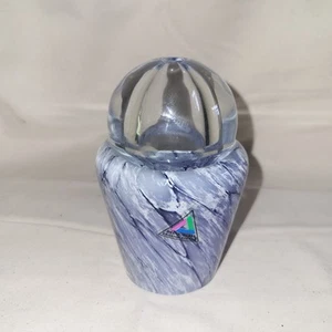 KROSNO POLAND Deco-Glass Oil Lamp Heavy Clear White & Blue Granite MINT - Picture 1 of 11
