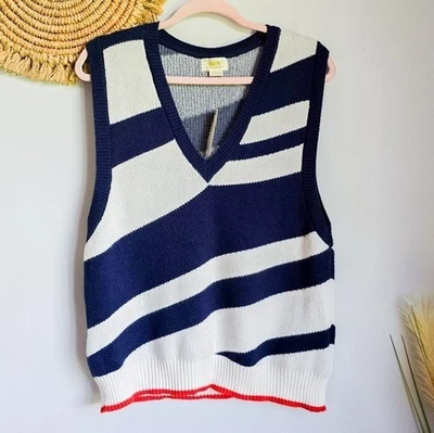 Anthropologie, Nuevo, Chaleco Suéter Náutico Maeve Cuello en V Azul Marino Blanco, Talla XL Foto 1 de 4