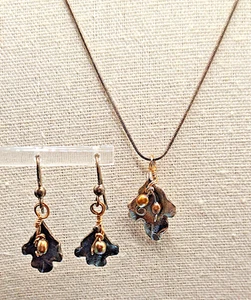 Vtg Handmade Sterling Silver Leaf w Pods Pendant Necklace and Matching Earrings - Picture 1 of 10