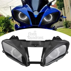 Front Headlight Assembly Headlamp w/ White Angel Eye For Yamaha YZF R6 2008-2015 - Foto 1 di 24