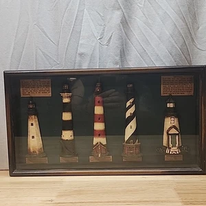 Rare Shadow Box Nautical Wooden Wall Art 5 Lighthouse Display 20.5"x2"x11" - Picture 1 of 4