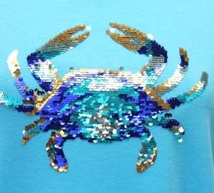 Quacker Factory Übergröße 2X Pailletten Krabbe maritim Rundhalsausschnitt blau Shirt Top neu! - Bild 1 von 6