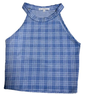 Antistar Buffalo Plaid Blue And white Fitted cropped tank Size Med - Image 1 of 4