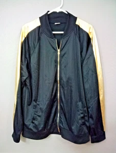 Spirit Womens  Jacket Black Satin  Gold trim full zip Jacket Sz XL - Picture 1 of 6