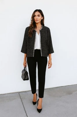 Clearance! NEXT Grey Tweed Jacket with Metallic Thread – Size M- fits UK size 12 - Image 1 of 4