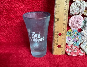 Key West Tall Shot Glass Teal Frost with Neat Pattern & Palm Tree - Picture 1 of 4