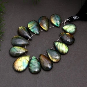 13Pcs 123Cts Natural Labradorite Teardrop Gemstone Briolette 12x16-14x22mm#12806 - Picture 1 of 8