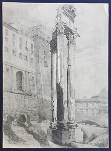 Disegno antico accademico foro romano datato MCMXXVII tempio vespasiano e tito - Foto 1 di 9