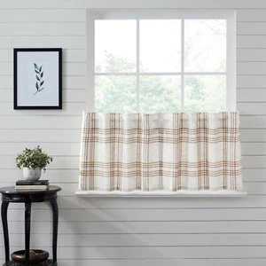 Wheat Plaid TIER SET 24" Long Country Cottage Farmhouse Cafe Curtains Golden Tan - Picture 1 of 7