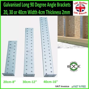 Galvanised Long 90 Degree Angle Brackets 20, 30 or 40cm Width 4cm Thickness 2mm - Picture 1 of 7