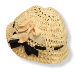 Pink grey black ribbon woven Raffia straw 30s Straw hat Wedding Mother of bride  - Picture 1 of 11