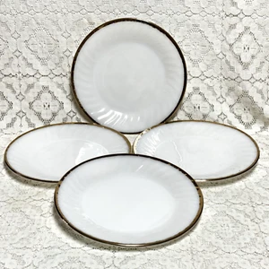 Fire King White Swirl Dinner Plates 9" Milk Glass Gold USA Luncheon Anchor St 4 - Picture 1 of 6