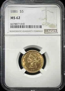 Moneda de oro media águila Liberty Head 1881 NGC MS 62 - Imagen 1 de 2